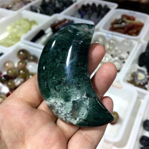 1pcs Natural water grass agate crystal hand-carved lovely moon crystal ornaments Halloween home decoration gift