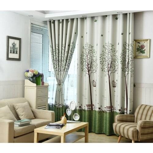 2021 High Quality Eco-Friendly Simple Tree Printed Living Room Blackout Curtains Polyester Customized Ready Made Drapes