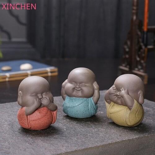 3pcs Mini Buddha Statues Monks Decorative Sculptures Ceramic Figurine India Yoga Home Monks Sculpture Buda Dropshipping