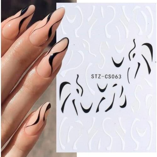 3D Glitter French Stickers On Nails Silver Powder White Hypotenuse Edge Nail Art Decals Sliders Shiny ManicureTattoo