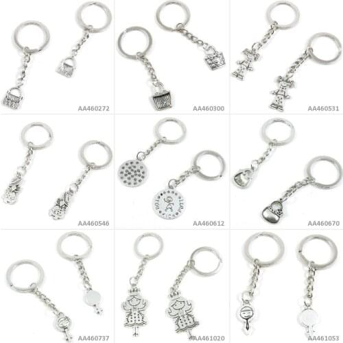 Antique Silver Tone Keychain Keyring Keytag Male Tags Logo Symbol Princess Female Signs Purse Handbag You Kick Putt Charms