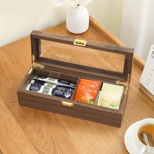 Casegrace Wooden Tea Bag Jewelry Organizer Chest Storage Box 4 Compartments Wood Tea Box Organizer Wood Sugar Packet Container