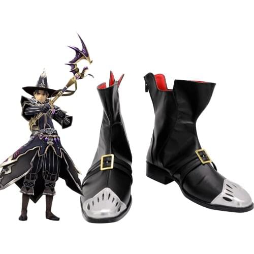 Final Fantasy XIV FF14 Black Mage Level 80 Cosplay Boots Black Shoes Custom Made Any Size