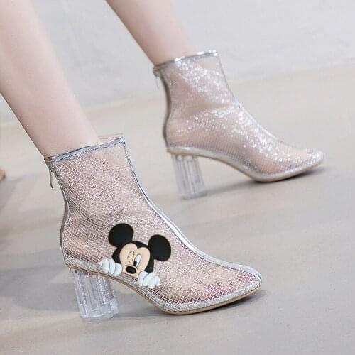 Disney childrens cartoon Mickey Mouse girl adult non-slip soft-soled high-heeled sandals mesh short boots sandals