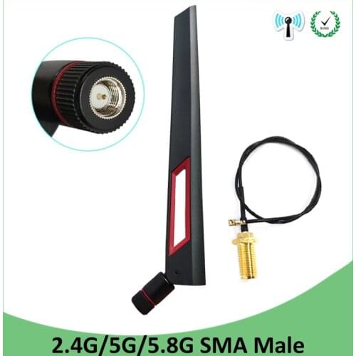 2pcs 2.4GHz 5GHz 5.8Ghz Antenna real 8dBi SMA Male Connector 2.4g 5.8g Dual Band wifi Antena + 21cm RP-SMA Male Pigtail Cable