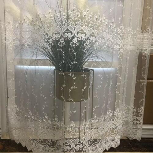 European Elegant White Pearls Tulle Curtains for Living Room 3D Embroidery Aesthetic Beading Window Drapes for Bedroom #VT