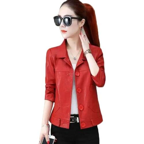 Leather Jackets and Coats Women 2021 Autumn Female Moto & Biker Leather Jackets Casual Long Sleeve Single Breasted Lady Coat 3XL