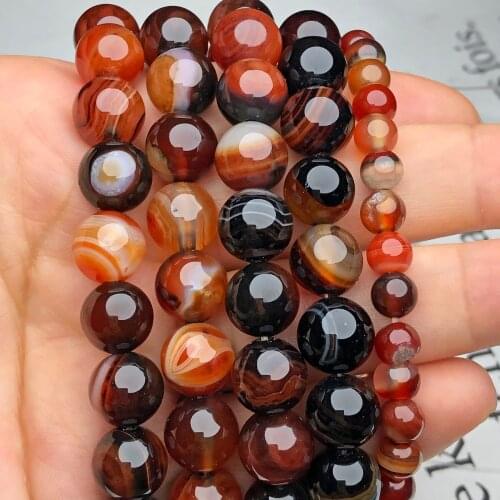 Natural Stone Brown Stripe Sardonyx Agates Onyx Round Loose Spacer Beads For Jewelry Making Diy Bracelet Accessories Wholesale