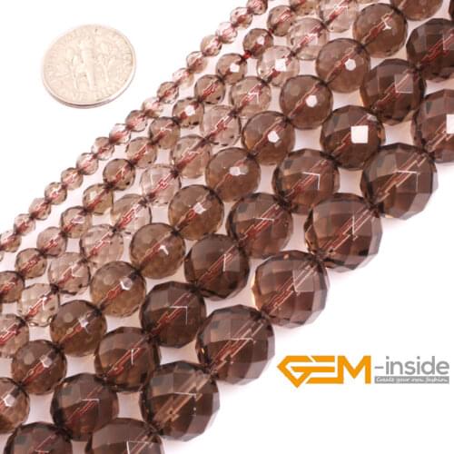 AAA Grade Natural Stone Light Brown Smoky Quartzs Faceted Round Beads For Jewelry Making Strand 15"DIY Jewelry Making Beads