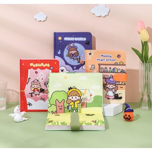 Magic World Cartoon Magnetic Snap Notebook Scrapbook Note Pad PU Cover Diary School Stationary Agenda Journal Accessories Gift