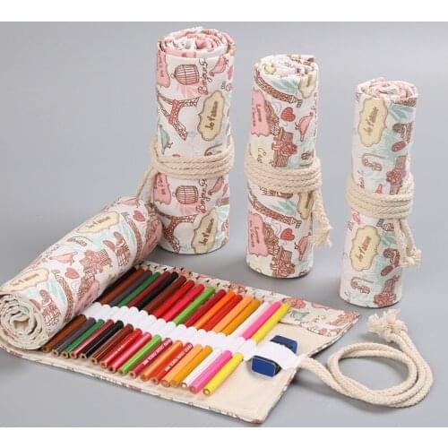 Multipurpose School Pencil Case Canvas 12/24/36/48/72 Holes Roll Pencilcase Large Pencil Bag Estuche Escolar Stationery Supplies