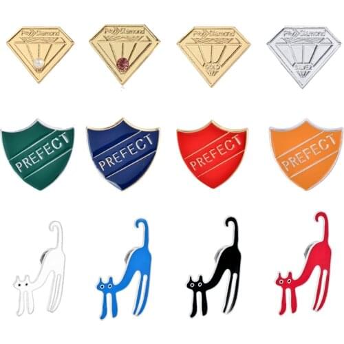 Fashion Creative Brooches Lapel Enamel pin Cute Cat PREFECT Shield Denim Hat Women Badge Kids family Gifts collection Gifts