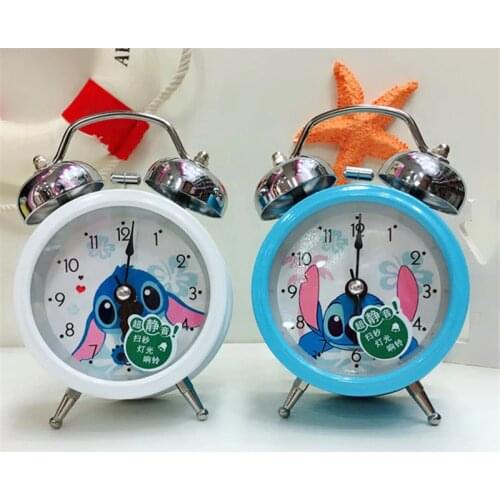 2018 new Disney Stitch Clock 3d Cartoon Fashion Blue White Bell Alarm Boys and Girls Students Kids Bedroom Bedside Alarm Clock