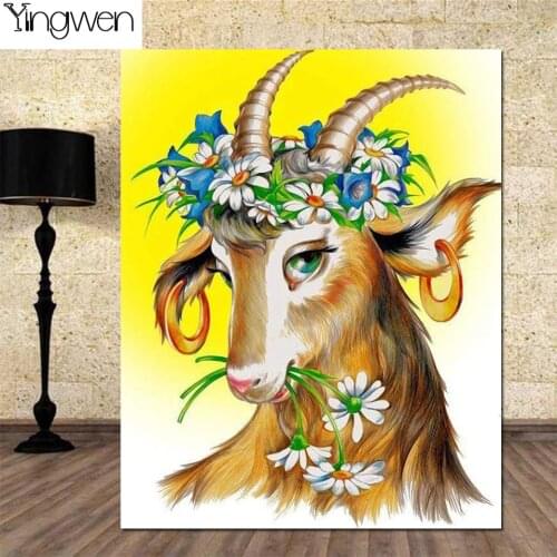 NEW 5D Full Diy Diamond Painting Kits Goat With Flowers 3D Cross Stitch Diamond Art Embroidery Diamond Mosaic Crafts Home Decor