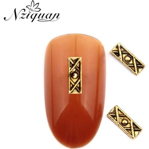NZIQUAN 20pcs/box rectangular metal bronze nail art stickers decoration DIY nail decoration art accessories nail stickers