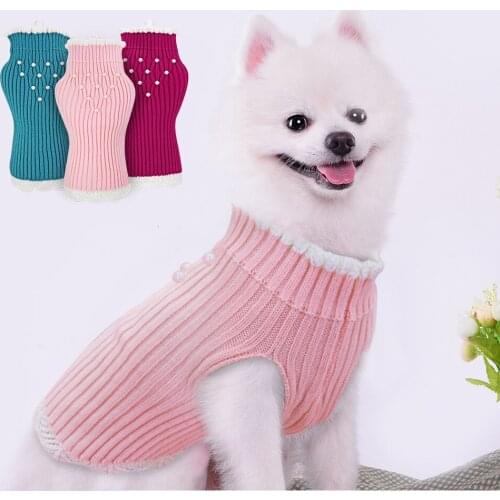 Small Dog Clothes Winter Pet Dogs Cat Sweater for Chihuahua Puppy Dog Clothing Outfit Pets Sweater Pug Clothes with Pearl