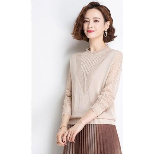 Lace Long Sleeve O-neck Summer Pullover Tops Casual Elastic Women Pull Jumpers Thin Cool Female Tops Femme