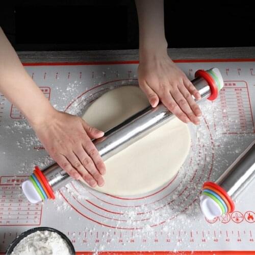 Adjustable Stainless Steel Rolling Pins 4 Removable Thickness Rings Pastry Mat for Dough Pizza Pastry Pie Cookies Bakeware Tool