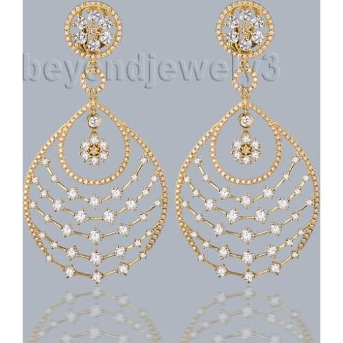 Luxury 18k Yellow Gold Diamond Drop Earring SI Clarity G-H Color For Wedding Party WP003