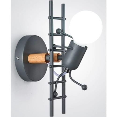 E27 Modern Doll Wall Lights Sconce Creative Iron Little Man Climb Stair Bedside Led Light Lamps For Kids Room Living Room Gifts
