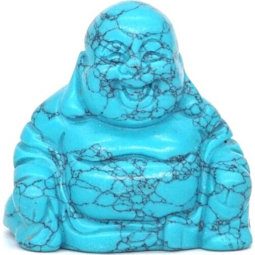 Maitreya Buddha Statue Natural Gemstone Turquoise Crystal Hand Carved Stone Figurine Feng Shui Crafts Home Decor 1.4"