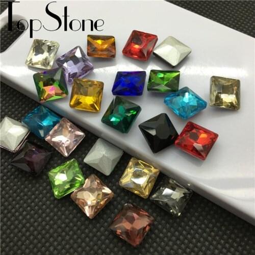 TopStone Square Fancy Rhinestone Pointback Glass Crystal Stone Size 8 10 12 14 mm for Diy Garment Jewelry