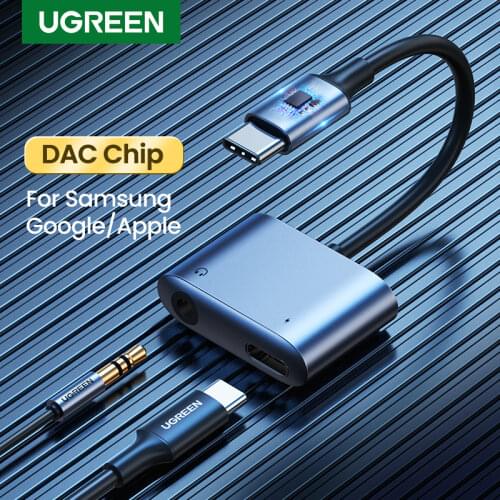 UGREEN USB C to AUX Cable Adapter Type C 3.5mm AUX Earphone Converter DAC Chip PD QC Charging For Huawei P20 Pro Samsung Pixel 4