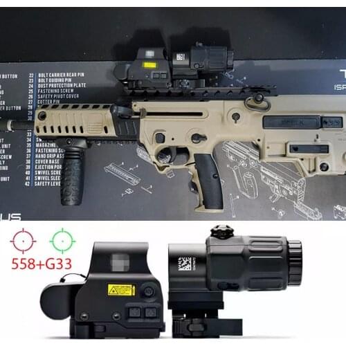 G33 3X Sight Magnifier With Switch to Side Quick Detachable QD Mount +Tactical 558 Holographic Scope Red/Green