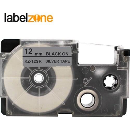 12mm*8m XR-12SR Black on silver Laminated Label Tapes Compatible for KL60 KL100 KL120 KL750 KL780 KL820 KL7000 Label Printer