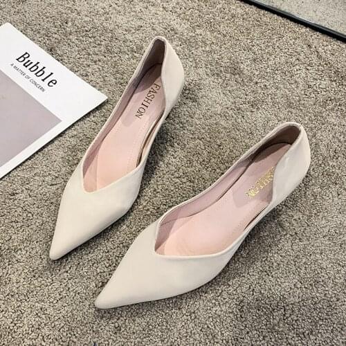 Women High Heels Shoes Woman Thick Work Shoes Nude Black Office Low-heeled Shoes White Women Wedding Shoes W32-35