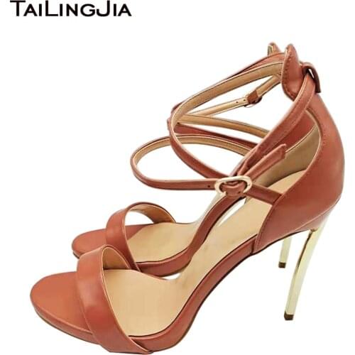 Womens Round Toe Pink Party Heels Summer Sandals 2021 Ladies Ankle Strap Stilettos High Heel Dress Shoe Large Size Footwear