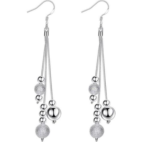 925 Silver Jewelry Snake Chains Bead Long Drop Earrings For Women Wedding Fashion Silver Plated Jewelry Gift