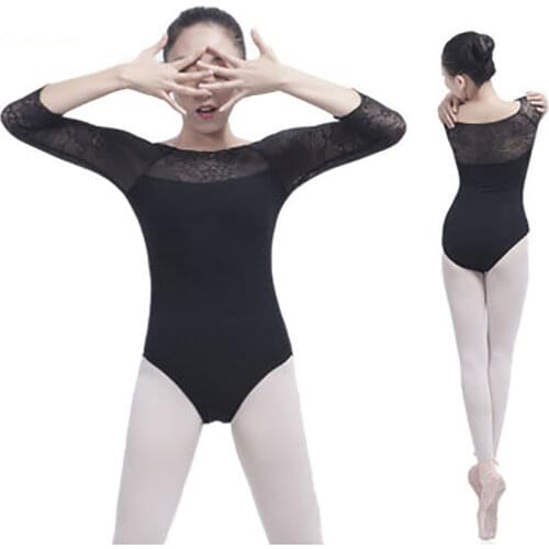 Women Dance Leotards Girls Lace 3/4 Sleeve Gymnastics wear High Quality 4 Color Ballet Leotard Free Shipping