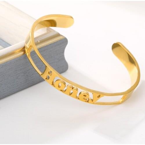Custom Letter Name Date Bangle Bracelet For Women Personalized Adjustable Open Customized Nameplate Bangles Party Jewelry Gift