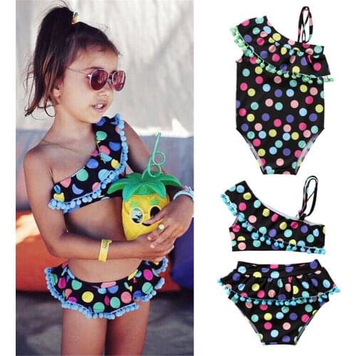 1-7Y Kids Baby Girls Swimwear Bikini Set One Shoulder Tassel Toddler Bathing Suit Children Swimsuit Beachwear Clothes