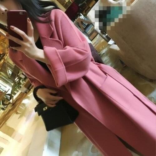 Women Elegant Long Wool Coat with Belt Solid Color Long Sleeve Chic Outerwear Ladies Overcoat Autumn Winter 2021 Y500