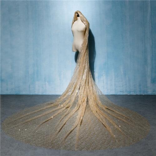 Gold 3Meters Wedding Bridal Veil Long Bride Luxurious Cathedral Veil Train Shiny Bling Bling Veil Sequins Bridal Accessories