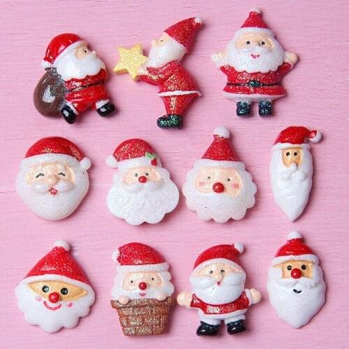 10pcs/lot Cartoon Santa Claus Flat back Resin Cabochons for Bows Christmas Decoration Craft DIY Scrapbooking Accessories