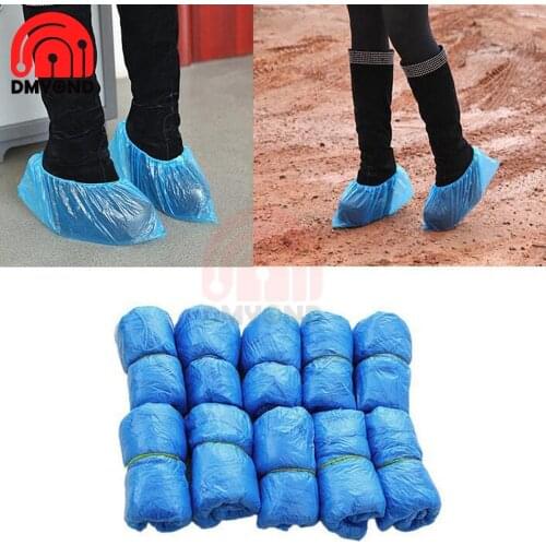 100Pcs Disposable Plastic Thick Outdoor Rainy Day Carpet Cleaning Shoe Cover Blue Waterproof Shoe Covers Anti Slip Boot Cover
