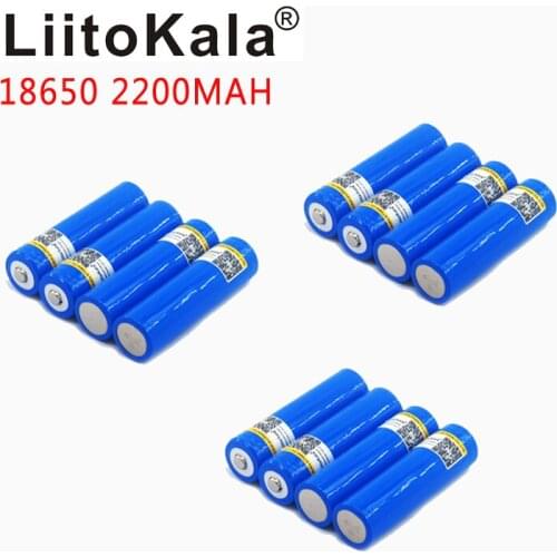 12pcs/lot LiitoKala 18650 3.7V 2200mA Rechargeable lithium battery Light Flashlight batteries LED light battery + Pointed