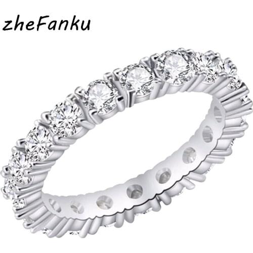 2021 Brand Jewelry White Color Inlay Cubic Zirconia Unique Shaped Ring For Women Wedding Engagement Size