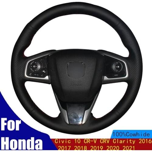 Car Steering Wheel Cover Black Genuine Leather Hand-stitched For Honda Civic 10 CR-V CRV Clarity 2016 2017 2018 2019 2020 2021