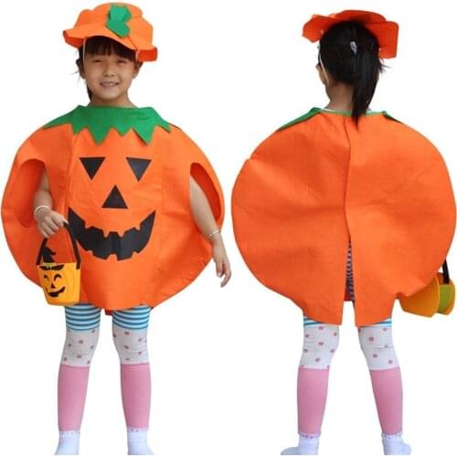 Adult Children Halloween Party Masquerade Show Cute Funny Personality Pumpkin Costume Hat Bag Boys Girls Orange