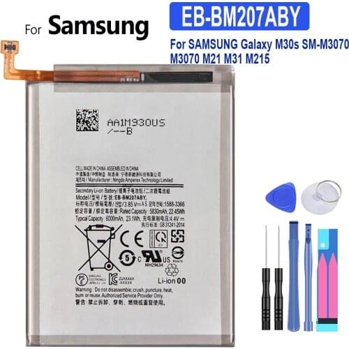 EB-BM207ABY Battery 6000mAh For SAMSUNG Galaxy M30s SM-M3070 M3070 M21 M31 M215 Mobile Phone Bateria