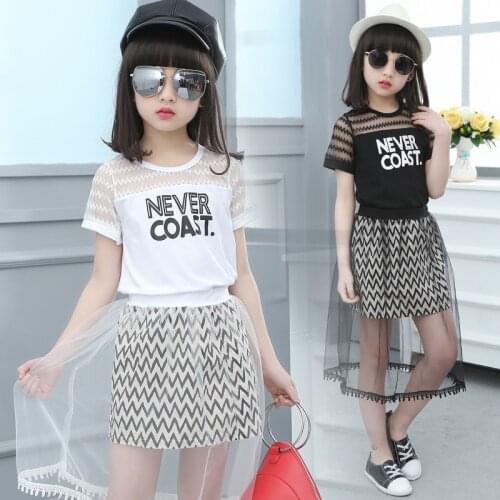 Children Clothing Casual 2pcs Baby Kids Girls Clothes 2021 Summer T shirts+Mesh Skirts Sets Teenager 4 5 6 7 8 9 10 11 12 years