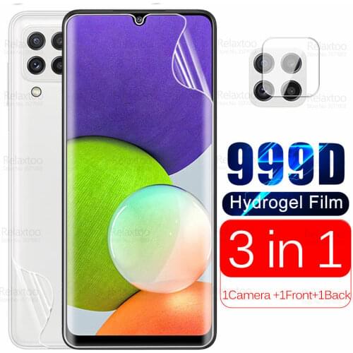 3in1 Camera Back Front Hydrogel Film For Samsung Galaxy A22 4G Samsun A 22 A225F 6.4" Curved Screen Protector Not Tempered Glass