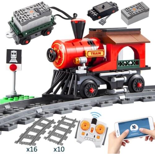 City Electric Remote Control Train Railway Track Building Blocks Technic RC Car Figures Bricks Toys for Kids Christmas Gift