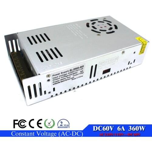 Single Output Switching Power Supply Unit DC60V 6A 360W LED Driver 110V 220V AC to DC 60V Converter For CNC Machine DIY LED CCTV