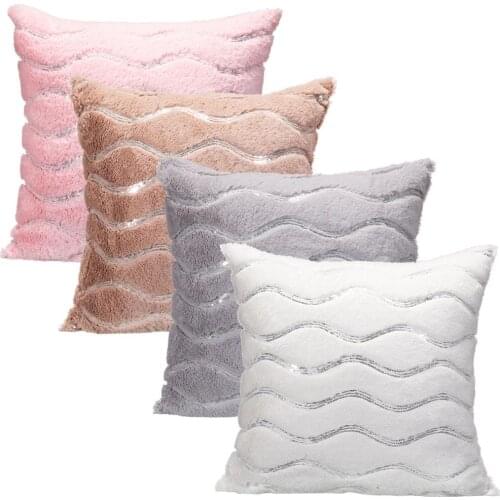 Faux Fur Cushion Cover Carved Design Solid Wavy Pattern Pillow Case for Living Room Car Sofa Chair Zip Open Pillow Cover