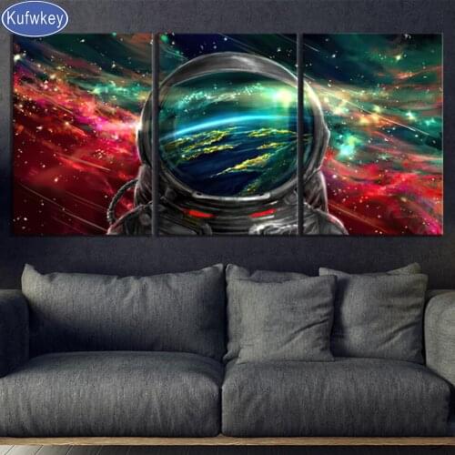 New Diamond Painting Full Square/Round Astronaut Diamond Mosaic 3 Pieces 5D DIY Diamond Embroidery Hero Triptych